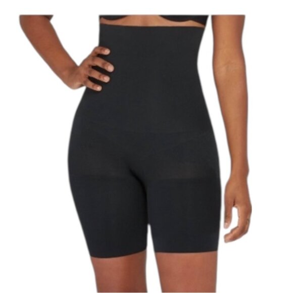 Assets by Spanx High Waist Mid Thigh Shaper #10126R Black Shorts‎ Size Medium - Picture 1 of 10